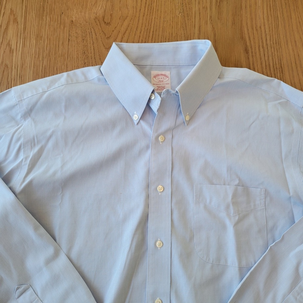 Brooks Brothers Dress Shirt Mens 17 4/5 Blue Check Houndstooth Non Iron 346 - Picture 3 of 10